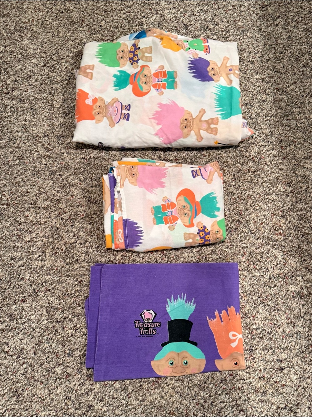 Vintage 1992 Ace Novelty Treasure Trolls Flat & Fitted Sheets PillowCase Bedding